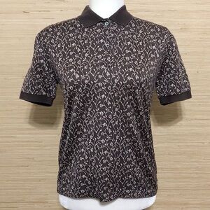 ASTRA Classic Brown Rose Print Cotton Collar Quarter Button Up Top XS